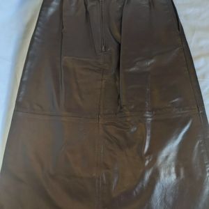 Vintage Chocolate Brown Leather Skirt Size 10 70s